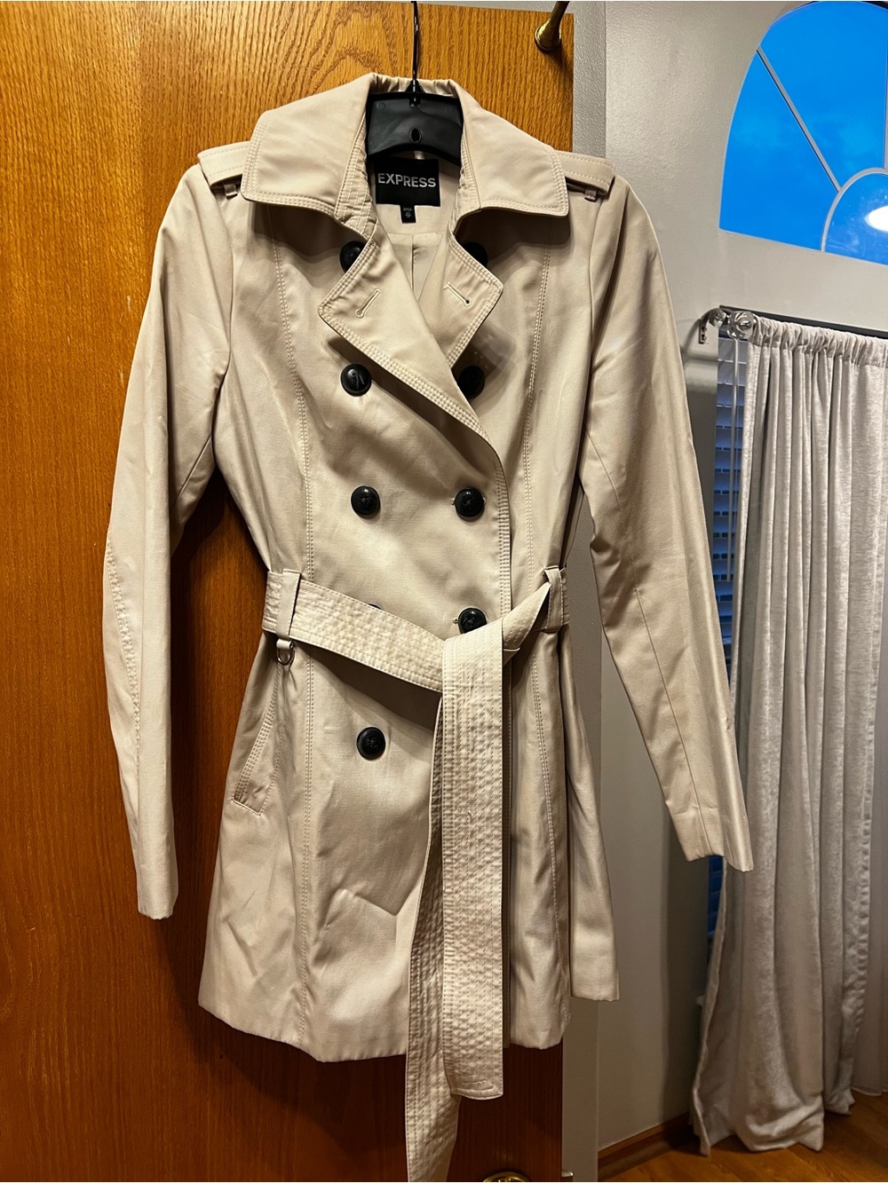 Express Double-Breasted Beige Trench Coat with Belt